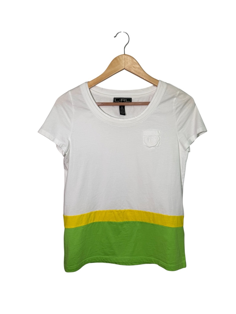 Lauren Ralph Lauren Colorblock Short Sleeve T-Shirt Embroidered Emblem on Front